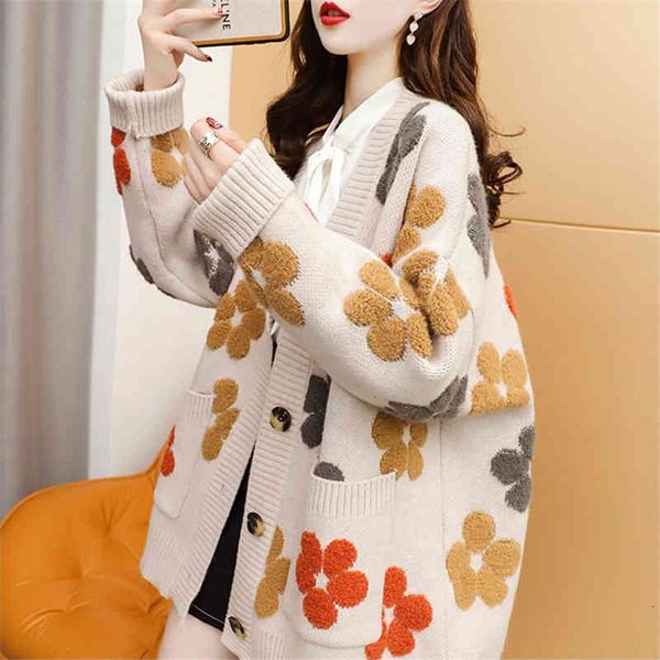 

women's polos cardigan sweater coat women's design sense autumn and winter loose lazy style 42ru, White