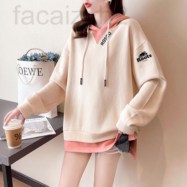 

women's hoodies & sweatshirts designer [65 / 35 minibu]2022 spring new color contrast fake two-piece hooded women's sweater 3sg320, Black