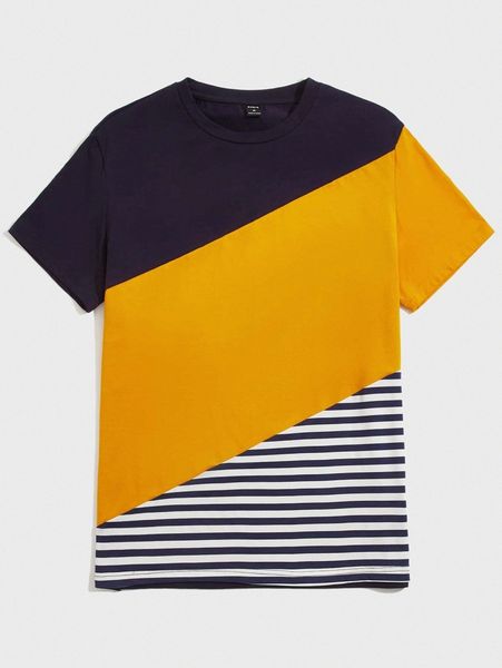 

men colorblock and striped panel l0y3#, White;black