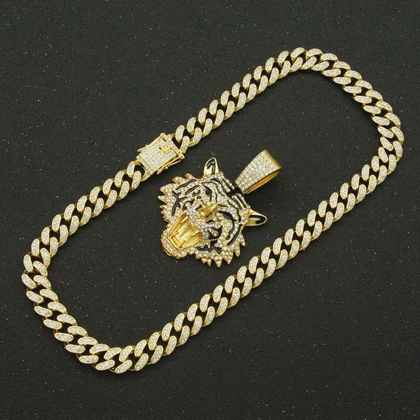 Ожерелья с подвесками Hip Hop Iced Out Cuban Chains Bling Diamond Animal Tiger Mens Miami Gold Chain Charm Jewelry Choker GiftsPendant