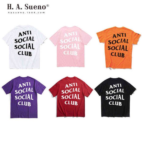 

2020assc short sleeve joint letter wine red t-shirt men's fashion brand anti social, White;black