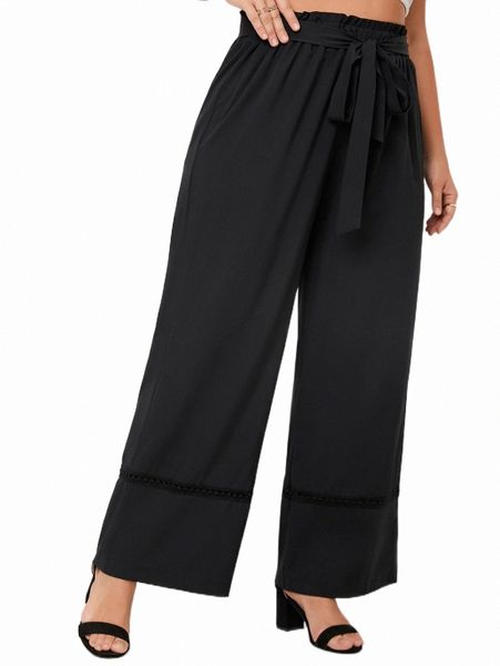 

plus wide leg belted pants g6pi#, Black