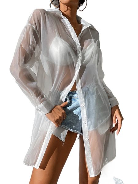 

x anitta drop shoulder organza blouse without bra v9vu#, White