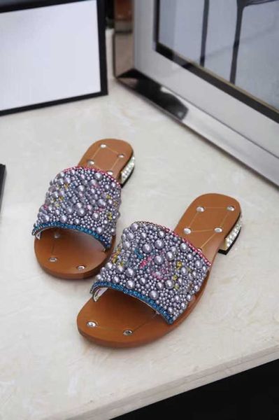 

new fashion star diamond thick heel slippers pearl designer summer 1986-9 women's sandals classic trend fahion large 35-43, Black