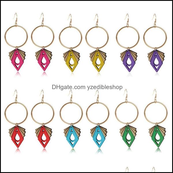 Dangle Lustre Boucles D'oreilles Bijoux Boucle D'oreille Impression Géométrique Colorf Eardrop Afro En Bois Mode Bois Déclaration Cerceau Pour Femmes Lady Drop D