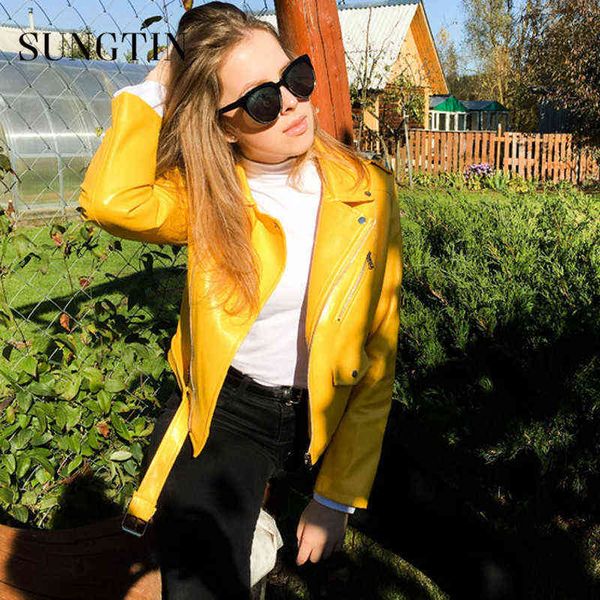 

sungtin classic pu leather jacket women moto biker coat short faux leather jackets y2k female streetwear fashion outerwear l220728, Black