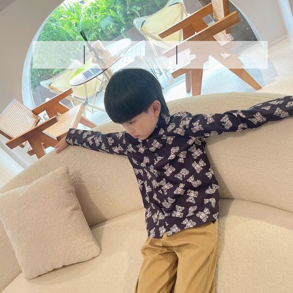 

boys shirt baby clothes kids designer letter buckle printed bear fabric long sleeve cotton autumn and winter black 100-160, White;black