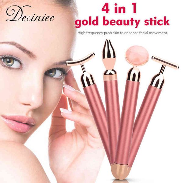 4in1 Beauty Bar 24k Golden Face Massager Electric Jade Roller Facial per Lift Anti-Aging Rughe Skin Tightening220429