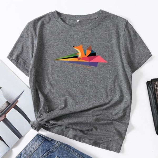 Damen T-Shirt On Paper Airplane Travel With Dreams Frau Kurzarm T-Shirts Sommer Tops Für Frauen Baumwolle Grafik Weibliches Hemd W220408