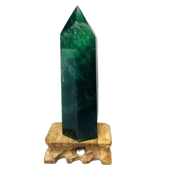 Oggetti decorativi Figurine 394g Roccia spirituale naturale Lucidato a mano Torre di fluorite verde Obelisco Decorazione domestica e Guarigione di pietra di cristallo