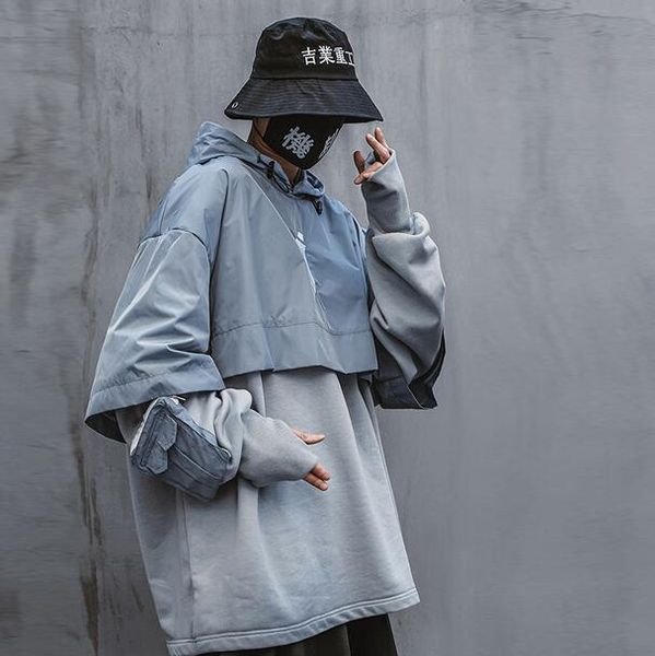 

black blue two false shawl hoodies women's and men loose colour hoodies