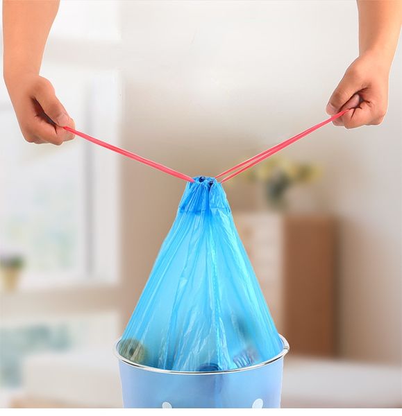 Sacchetti di plastica per uso domestico Comodo ispessimento Tipo di corda Sacco per immondizia Chiusura automatica Colore Borsa per rifiuti portatile usa e getta Tipo di rotolamento