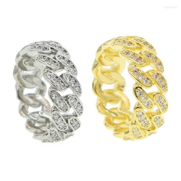 Anelli nuziali Iced Out Bling 5A Cubic Zirconia Cz Catena a maglia cubana Fascia di fidanzamento Anello per l'eternità per le donne # 6 7 8 9 10