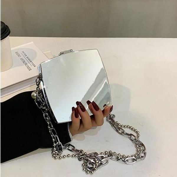 HBP Luxury Silver Metal Box Bag Ladies Party embreagem da noite de bolsa Cadeia Crossbody Mini Flem Female ombre Flap 220721