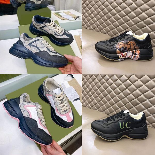 

new low rhyton sneaker designer shoes check pattern platform classic suede leather sneaker men women sneakers, Black