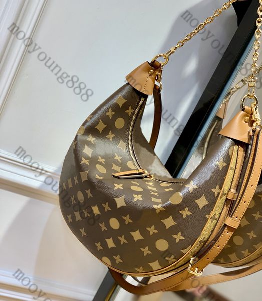10A L Bag Top Tier Luxuries Designers 38cm Large Moon Bag Damen Marel Gold Chain Handtasche Coated Canvas Zipper Purse Crossbody Shoulder Brown Flower Strap Bag