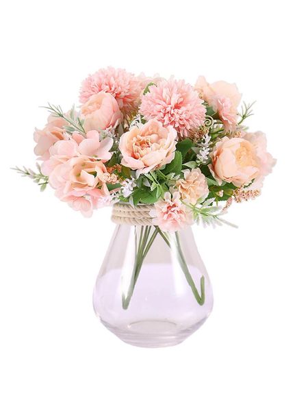 Ghirlande di fiori decorativi 32 cm Decorazione floreale artificiale Rosa peonia Seta Piccolo bouquet Festa in pizzo Matrimonio primaverile Fiore fintoDecorativo