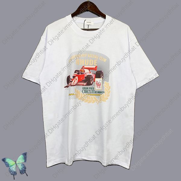T Shirt Tasarımcı İyi Rhude Racing Araba Baskı T-Shirt Yüksek Kalite Büyük Boy Erkekler Ev Tişörtü Yüksek Kalite 001