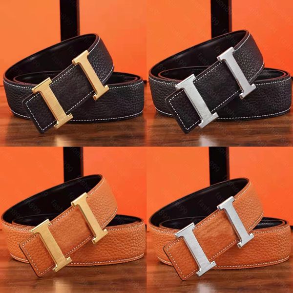 

2022 new leather belts mens designer first layer cowhide double-sided gold buckles leathers versatile belt leisure silver buckle belts woman, Black;brown