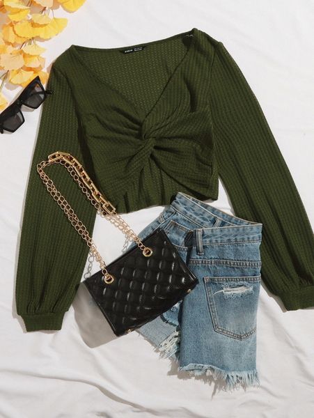 

twist front rib-knit solid a19r#, White