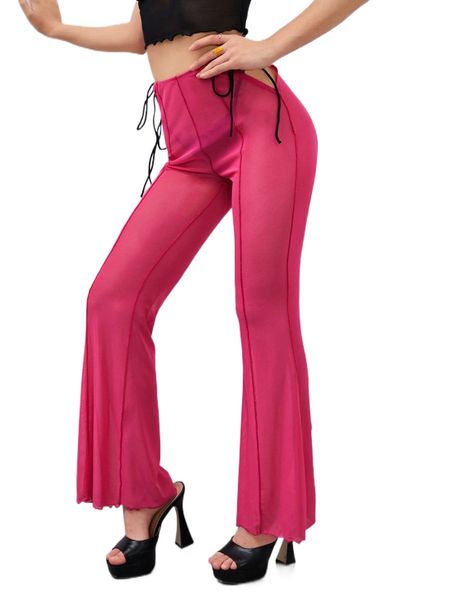 

tie side .esh f.lare l.eg p.ants without thong 67qm#, Black;white