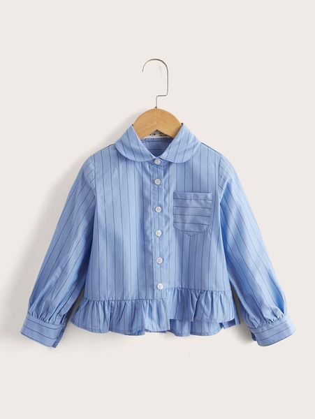 

toddler girls striped print pocket patched ruffle hem blouse she, White;black
