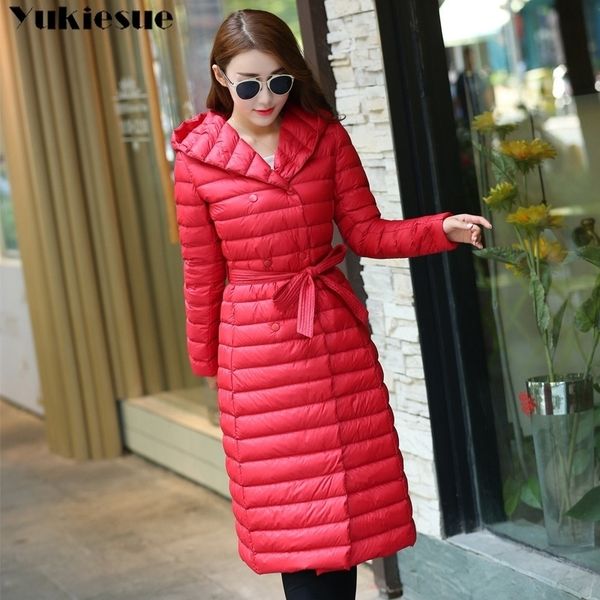

duck down jacket women winter outerwear coats female long casual light ultra thin warm down puffer jacket parka branded y201026, Black