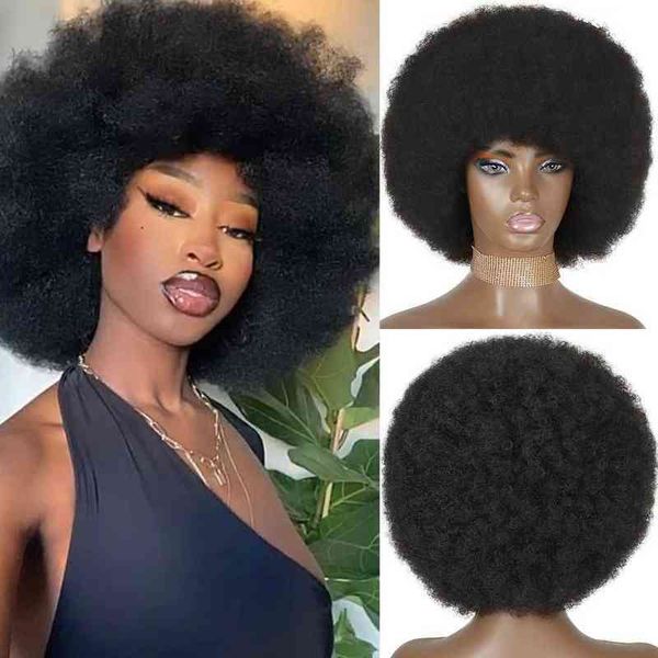 Afro verworrene lockige Perücke blondes kurzes flauschiges Haar für schwarze Frau afrikanisches synthetisches Ombre leimloses Party-Tanz-Cosplay 220525