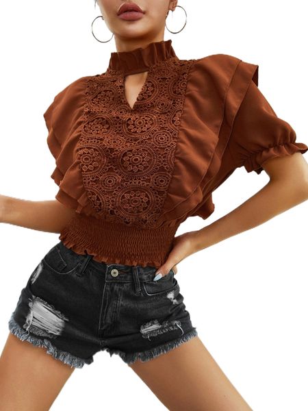 

guipure lace shirred blouse g8fo#, White