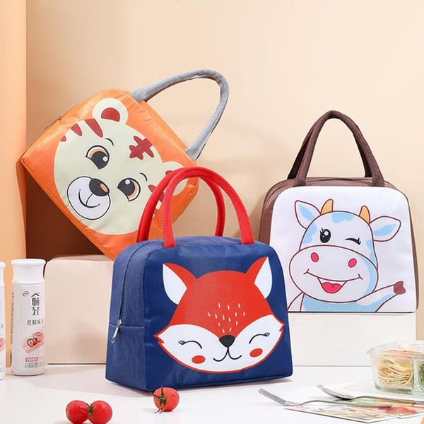 Borse portaoggetti Borsa da pranzo portatile per animali da cartone animato Borsa termica per alimenti Studente per bambini Scatola di alluminio Oxford Borsa termica isolata per picnic