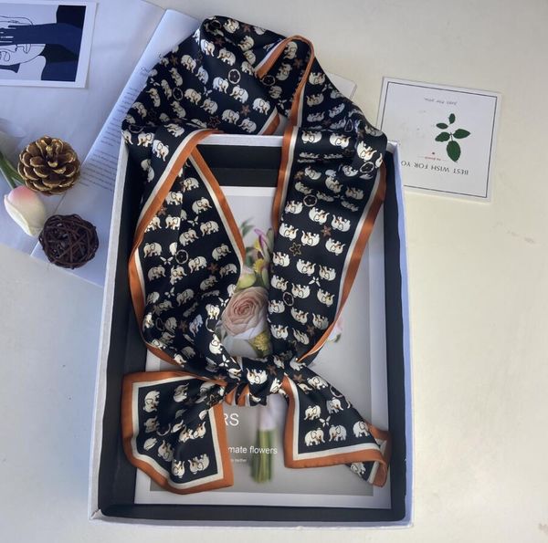 

wholesale fashion designer letters print floral silk scarf headband women long handle bag scarves paris shoulder tote luggage ribbon head wr, Blue;gray