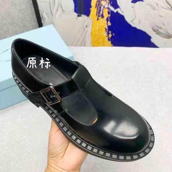

dress shoes high version p home triangular standard square buckle small leather shoes women's thick bottom casual college style heel le, Black
