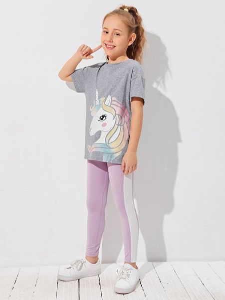 Set leggings da bambina con stampa unicorno SHE