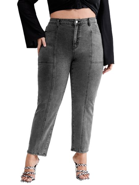 

plus high waist strap detail skinny jeans 706m#, Blue