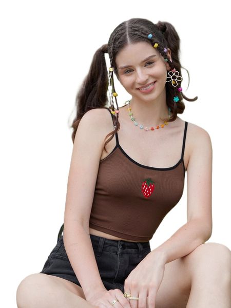 

mod strawberry embroidery contrast binding cami e0k6#, White