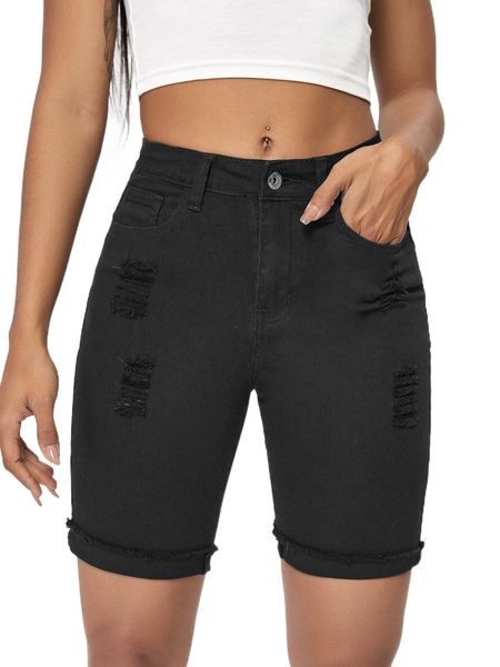 

ripped denim biker shorts b1ut#, White;black