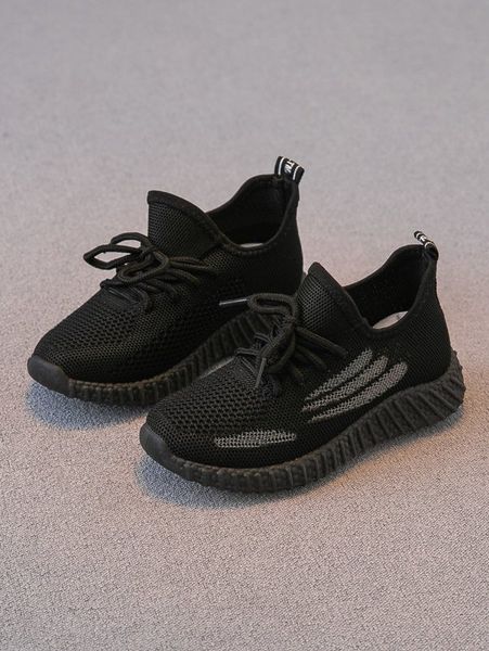 

girls lace-up decor sneakers she, Black