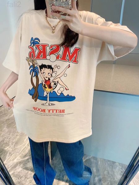

women's t-shirt designer 2022 summer new cartoon printed letters short sleeved t-shirt women's loose casual round neck half fashio, White