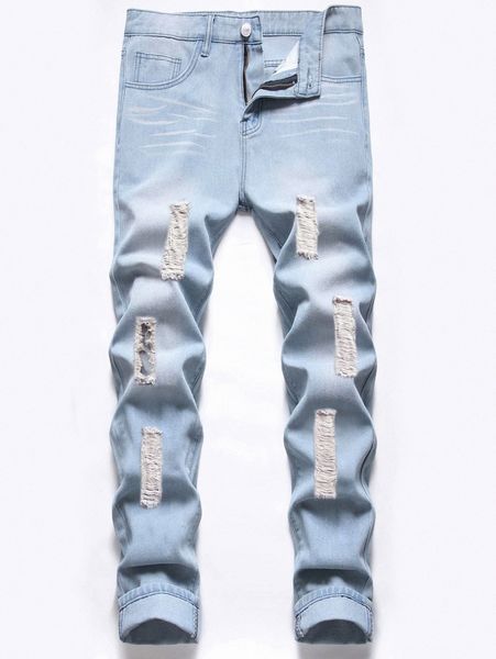

romwe guys washed ripped jeans n0pt#, Blue