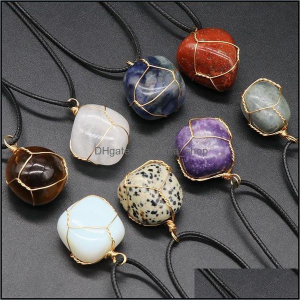 

charms natural crystal irregar stone ball pendants wire wrapped amethyst tiger eye stones trendy jewelry making whol nanashop dh7yg, Bronze;silver