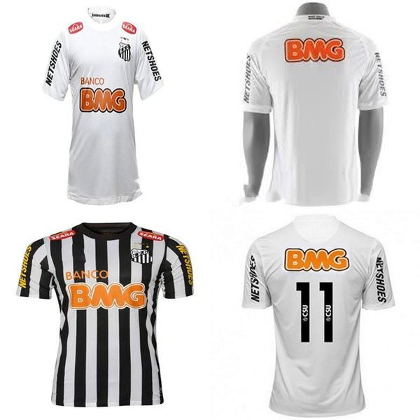 

12 13 santos fc retro soccer jerseys 10# jr ganso elano borges felipe anderson vintage classic home away football shirt for men maillot foot, Black;yellow