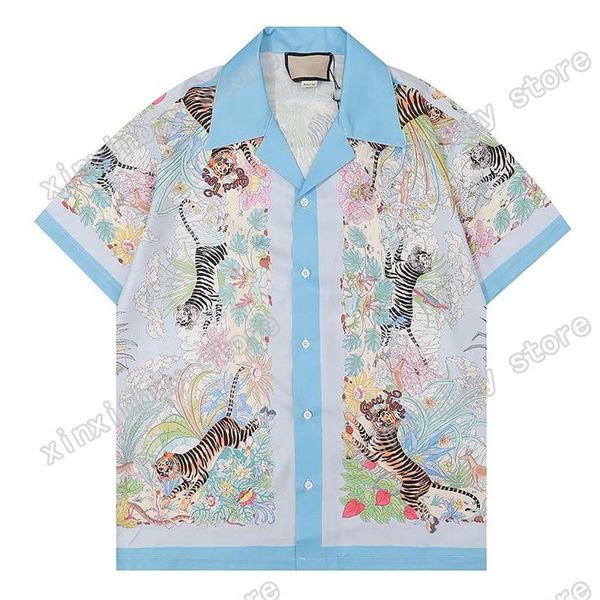 

luxury designer shirts mens fashion tiger bowling shirt hawaii floral casual shirts men slim fit short sleeve dress -3xl259e, White;black