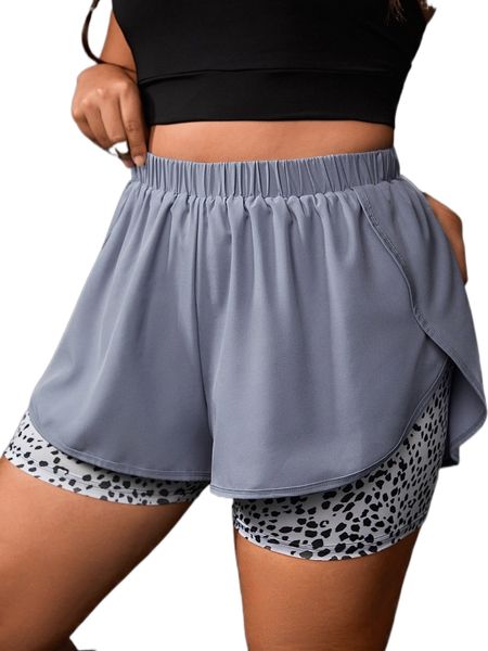 

plus lightweight dalmatian print 2 in 1 sports shorts k2qq#, Black