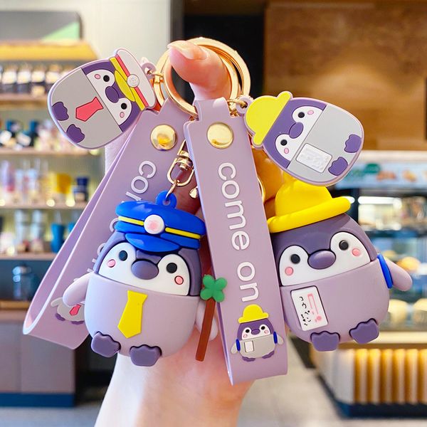 

trendy positive energy penguin keychain female cute cartoon doll key chain handbag pendant couple accessories wholesale, Silver