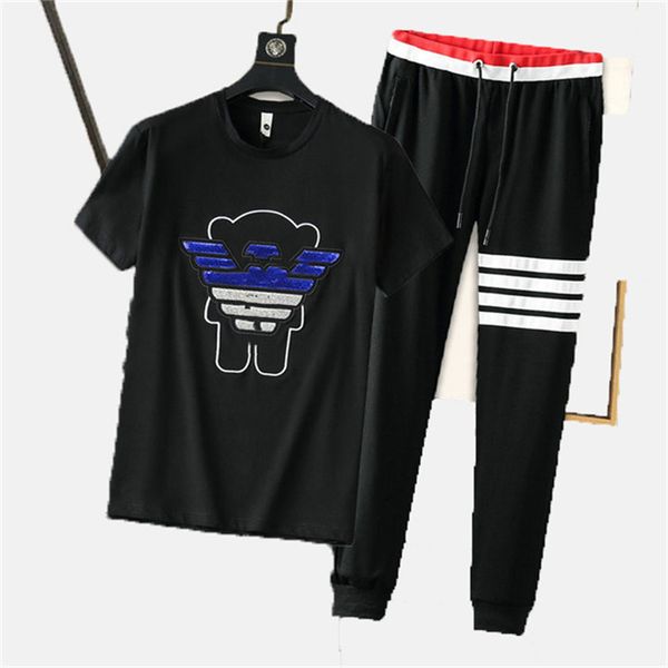 

2022 mens designers tracksuit letters embroidery summer fashion sportswear short sleeves pullover jogger pants suits o-neck sportinguit sx49, Gray