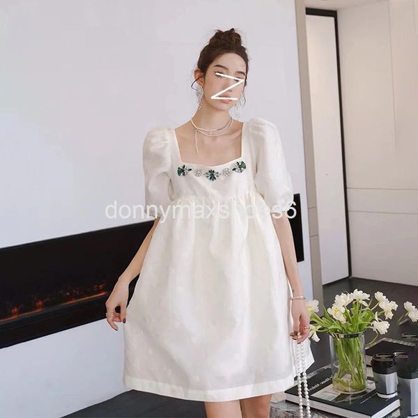 

casual dresses french court style diamond studded bubble sleeve fluffy skirt spring and summer celebrity elegant square neck backless dress, Black;gray