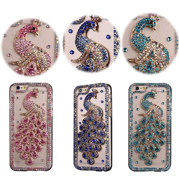 Роскошные Handmade 3D Peacock Bling Glitter Diamond Clear PCU PC Case для iPhone 13 12 11 Pro Max XR 8 плюс Samsung S21 Fe S22 Ultra A13 A33 A53 A12 A52 A72 A22 A32