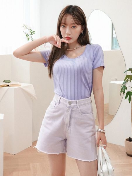 

dazy solid scoop neck rib knit tee 6976#, White