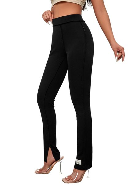 

patched detail split hem pants n5uc#, Black;white