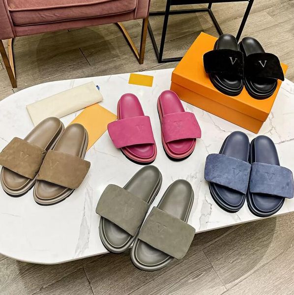 

designer latest pool pillow comfort mules men women fashion slippers ladies summer sandals puffy style classic slides 35-45, Black